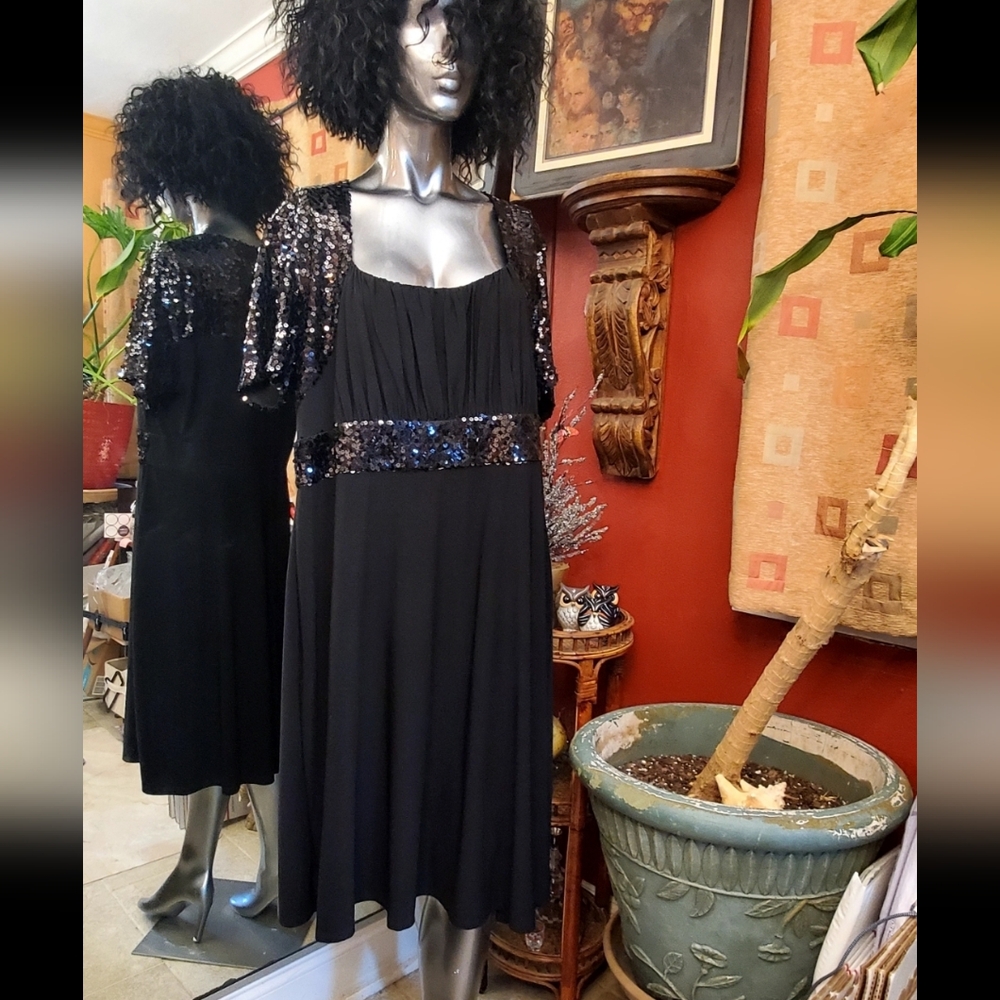 NEW Another Thyme Formal Sequins Black Dress Womens Size 1X Flowy